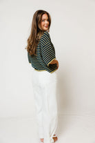 Jagger Striped Short Sleeve Sweater in Navy/Matcha, another angle