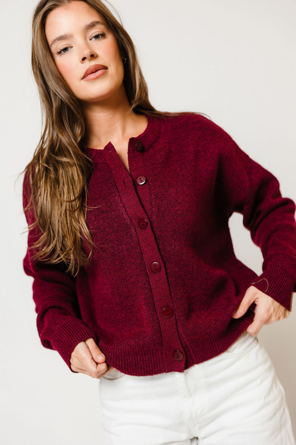 Alyssa Cardigan in Burgundy, close view
