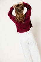 Alyssa Cardigan in Burgundy, studio view
