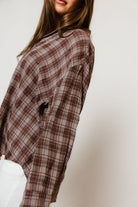 Cathy Oversized Plaid Shirt in Brown, back view