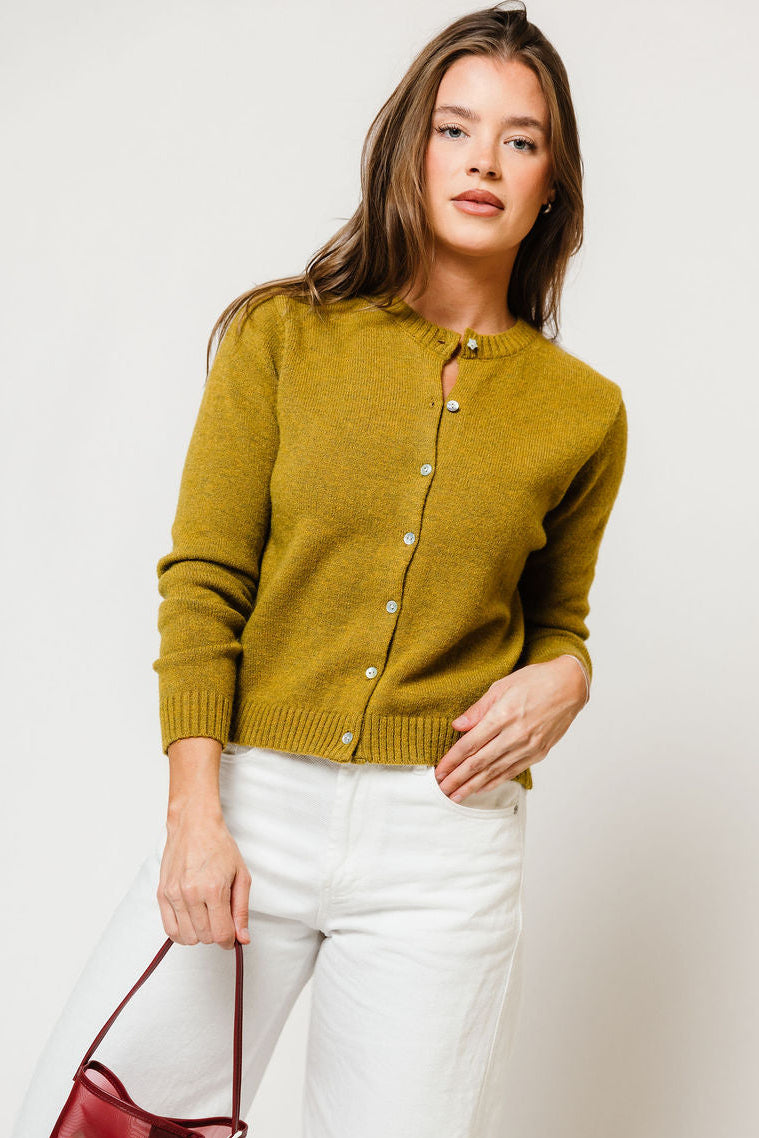 Elara Cardigan in Moss, back view