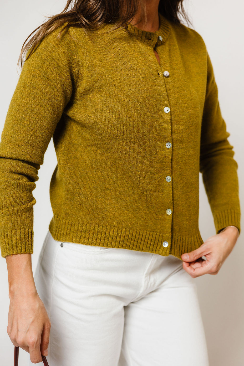 Elara Cardigan in Moss, full length