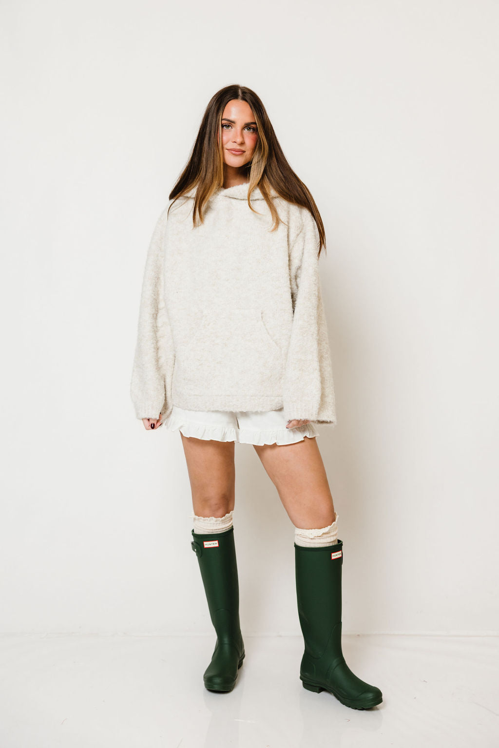 Tilly Oversized Chunky Hooded Sweater in Oatmeal, back view