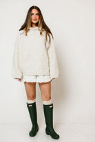 Tilly Oversized Chunky Hooded Sweater in Oatmeal, full length