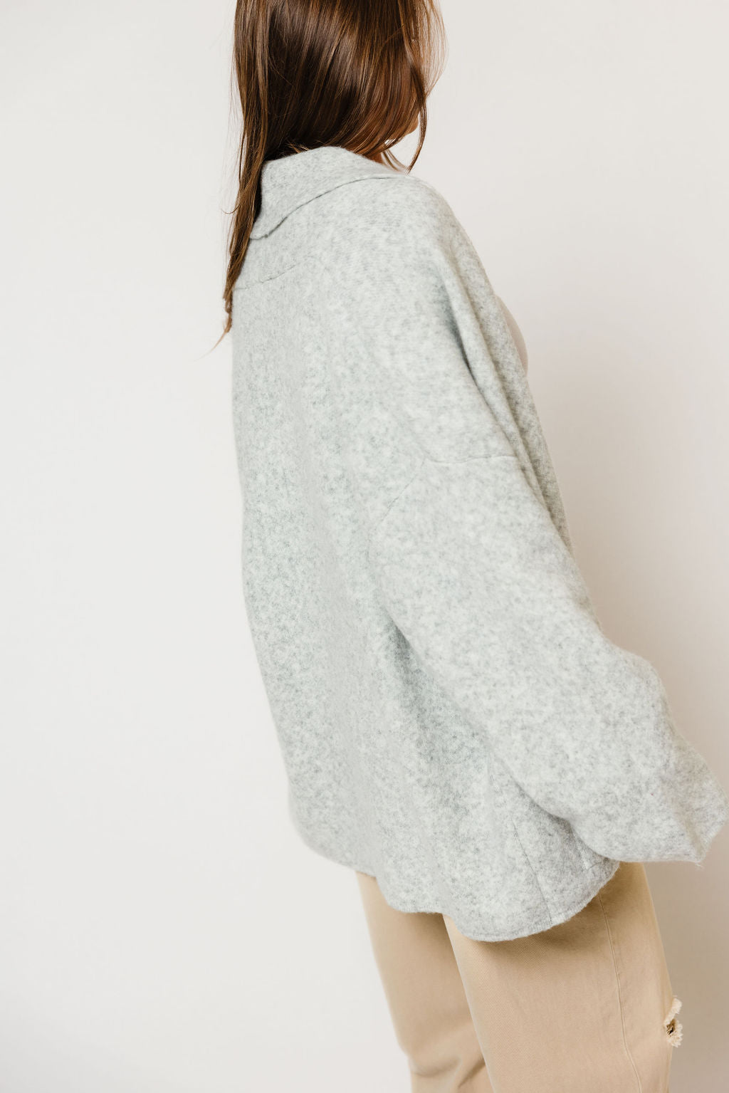 Annabelle Relaxed Shawl Collar Open Front Cardigan in Birch, side view