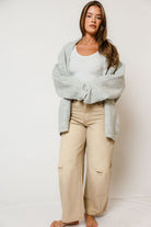 Annabelle Relaxed Shawl Collar Open Front Cardigan in Birch, back view