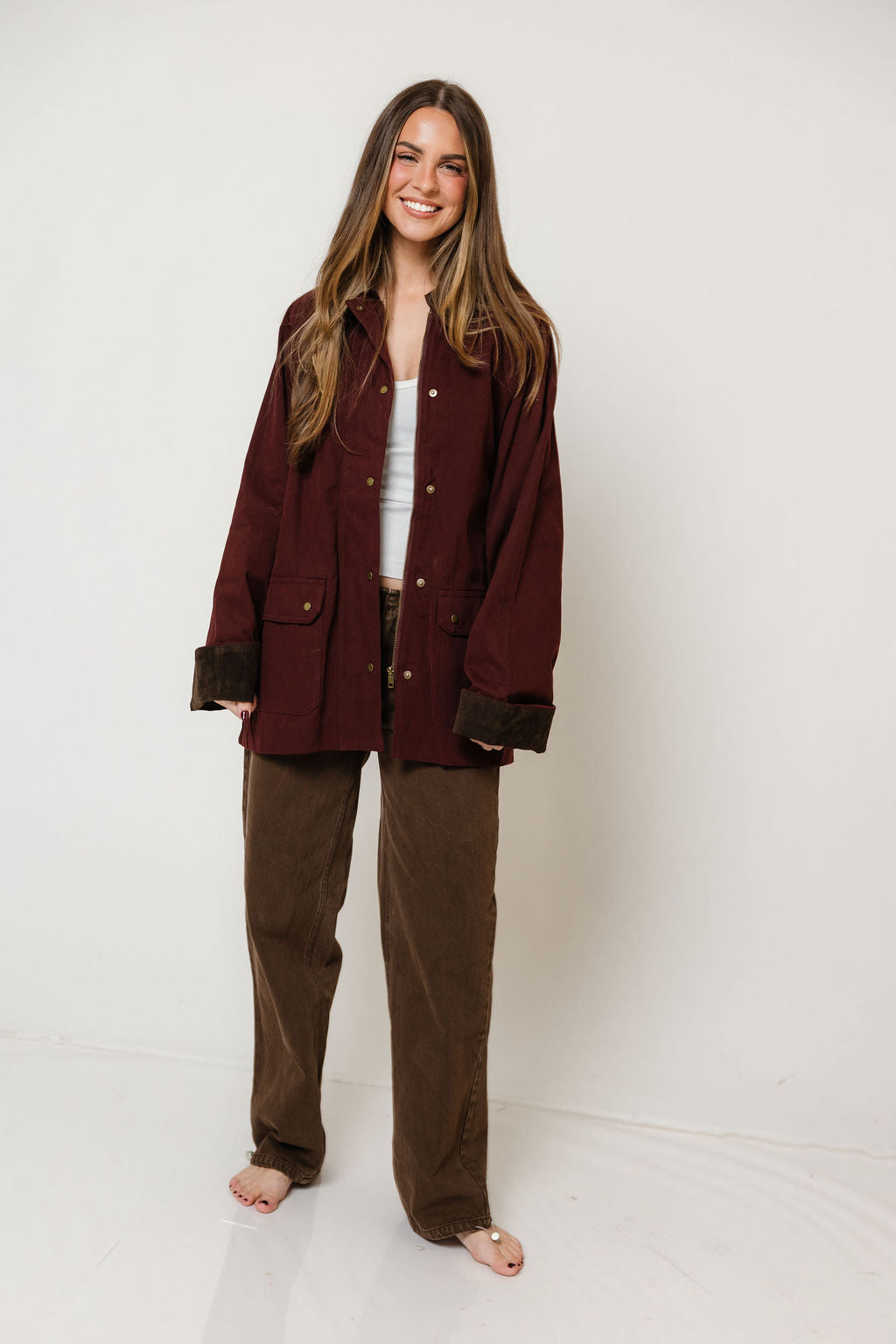 Montana Barn Coat in Maroon, back view