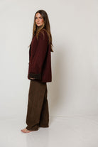 Montana Barn Coat in Maroon, studio view