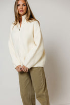 Kanna Mock Neck Zip-Up Jacket in Cream, back view