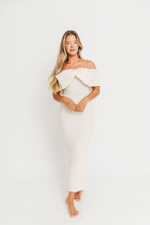 Aston Bow Front Maxi Sweater Dress in Dark Green - Bump Friendly