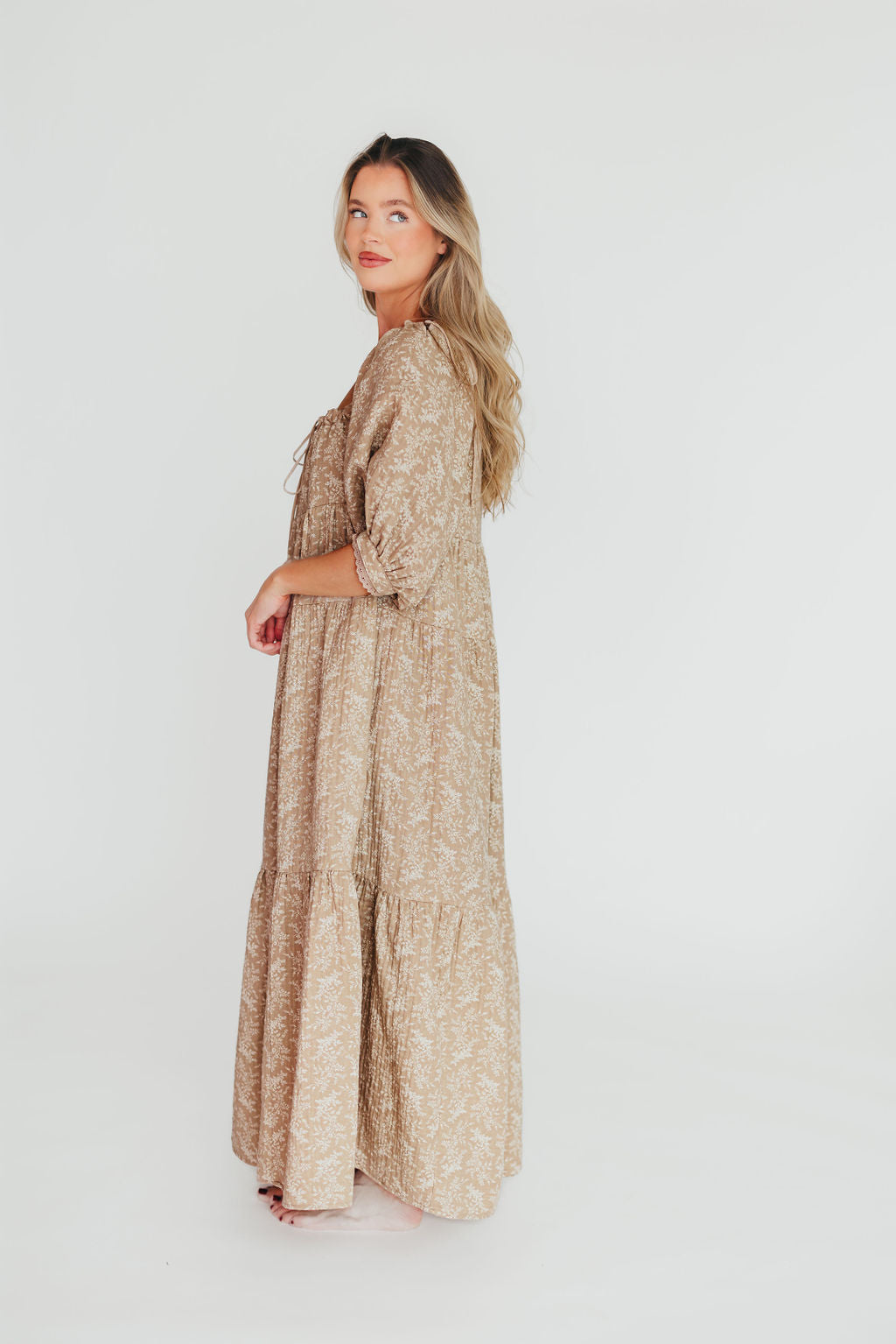 トップス SCULPTOR Acid Farm Mini Dress Mocha Cara 100% Cotton Maxi Dress in Mocha - Bump Friendly (XS-XL