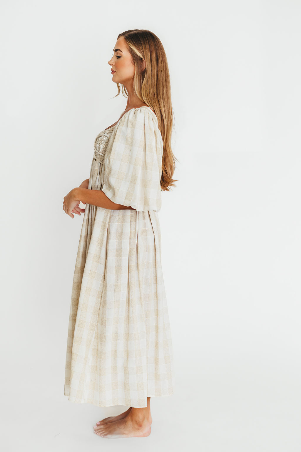Harlow Maxi Dress in Natural Plaid - Bump Friendly (S-3XL