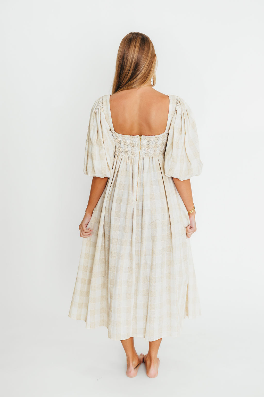 Harlow Maxi Dress in Natural Plaid - Bump Friendly – Worth Collective