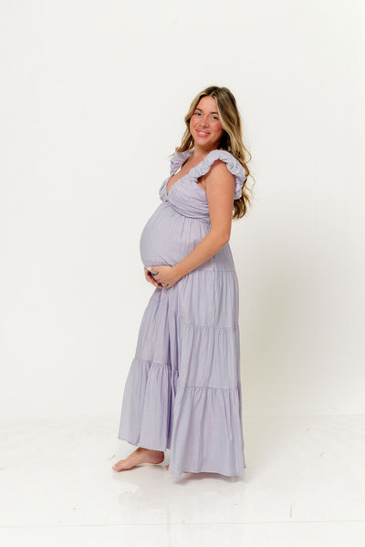 Katy Pleated Bodice Maxi Dress in Lavender - Bump Friendly Medium Katy Pleated Bodice Maxi Dress in Lavender - Bump Friendly Medium