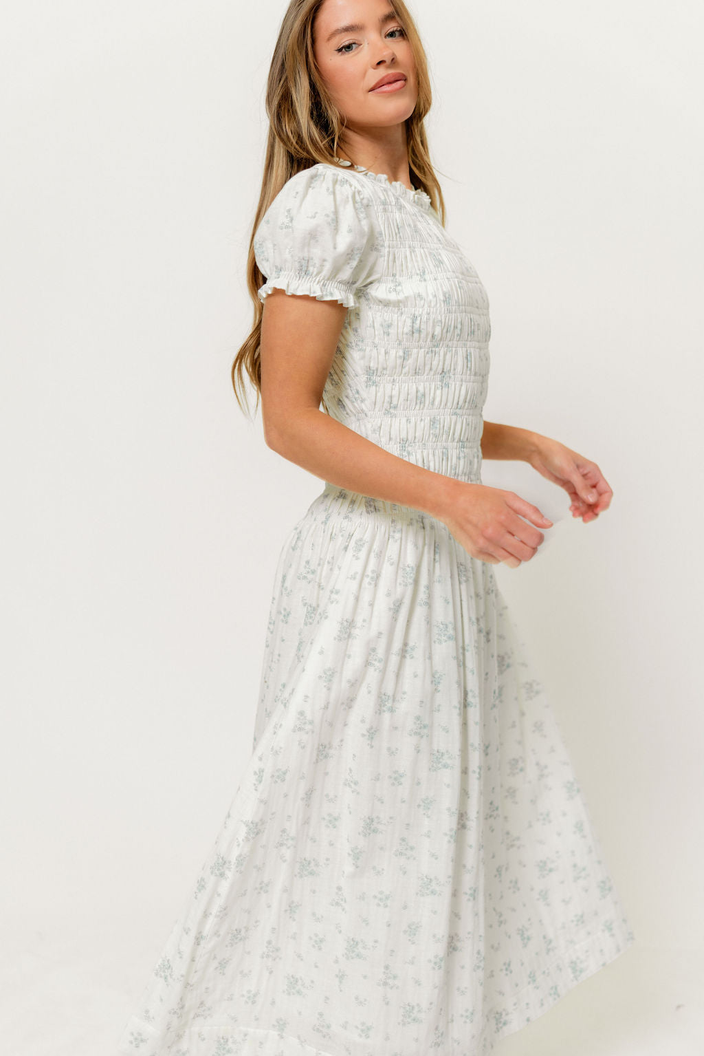 Orchard 100% Cotton Smocked Maxi Dress in Off White/Blue - Bump Friend Worth Collective Orchard 100% Cotton Smocked Maxi Dress in Off White/Blue - Bump Friend Worth Collective