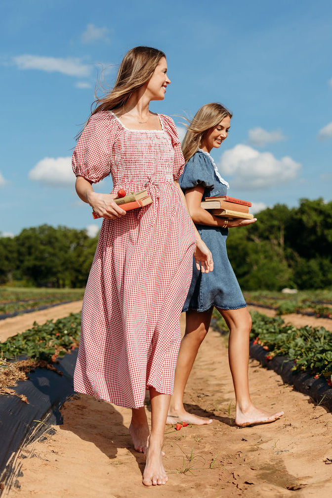 Joy Gingham Midi Dress in Red/White Joy Gingham Midi Dress in Red/White