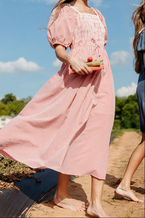knee length dresses for ladies Mimi Red Blossom Midi | Floral Gingham Midi main image 1