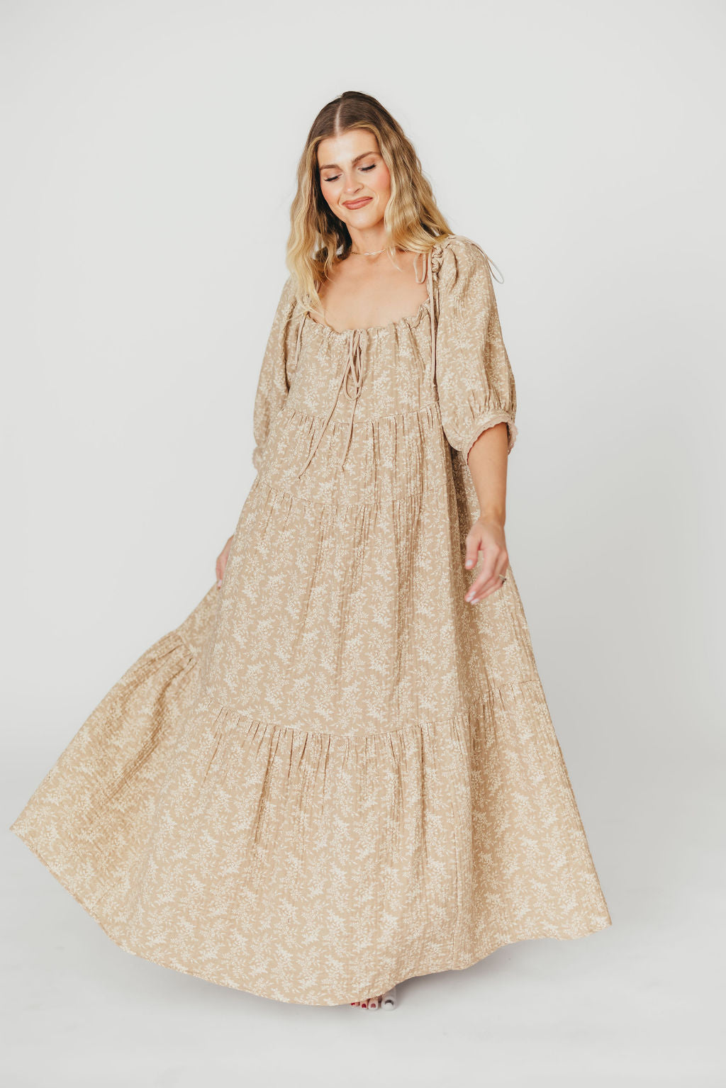 Peyton 100% Cotton Maxi Dress in Mocha Floral - Bump Friendly (XS