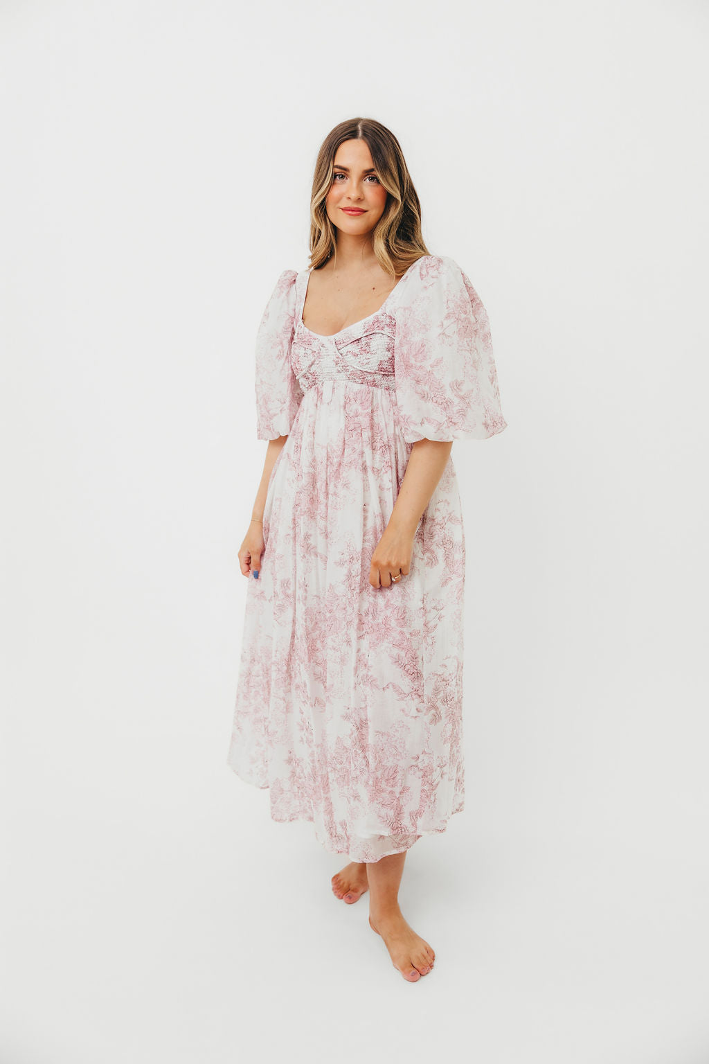 Harlow Midi Dress in Light Pink Floral - Bump Friendly & Inclusive Sizing (S-3XL) Restocking May 17