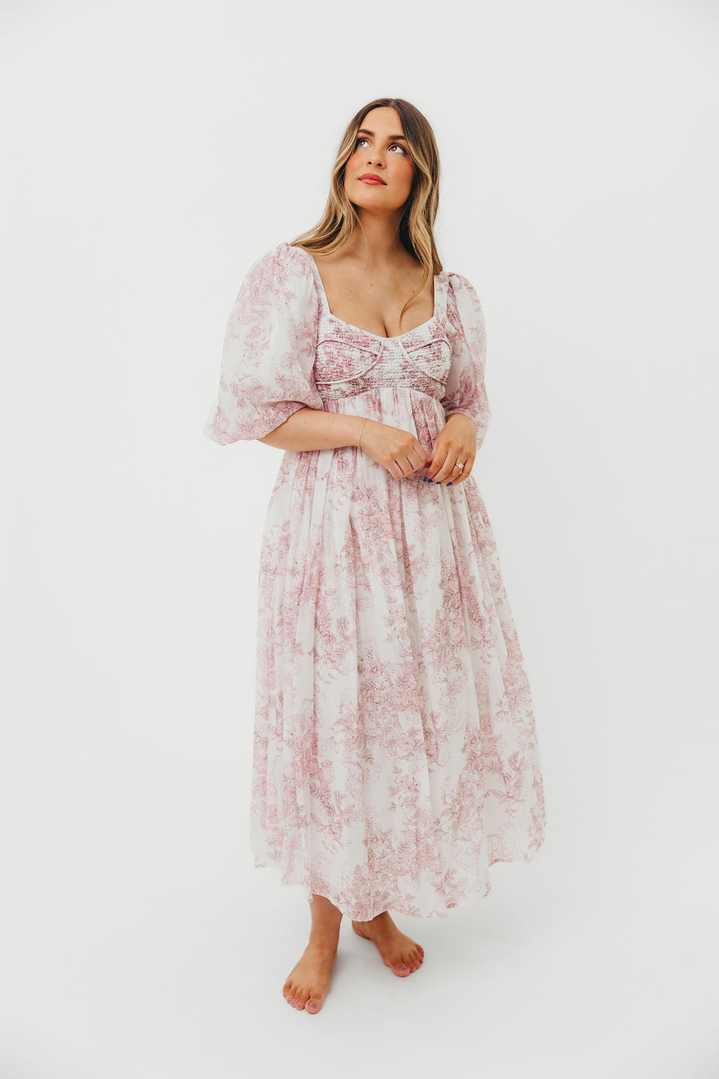 Harlow Midi Dress in Light Pink Floral - Bump Friendly & Inclusive Sizing (S-3XL) Restocking May 17
