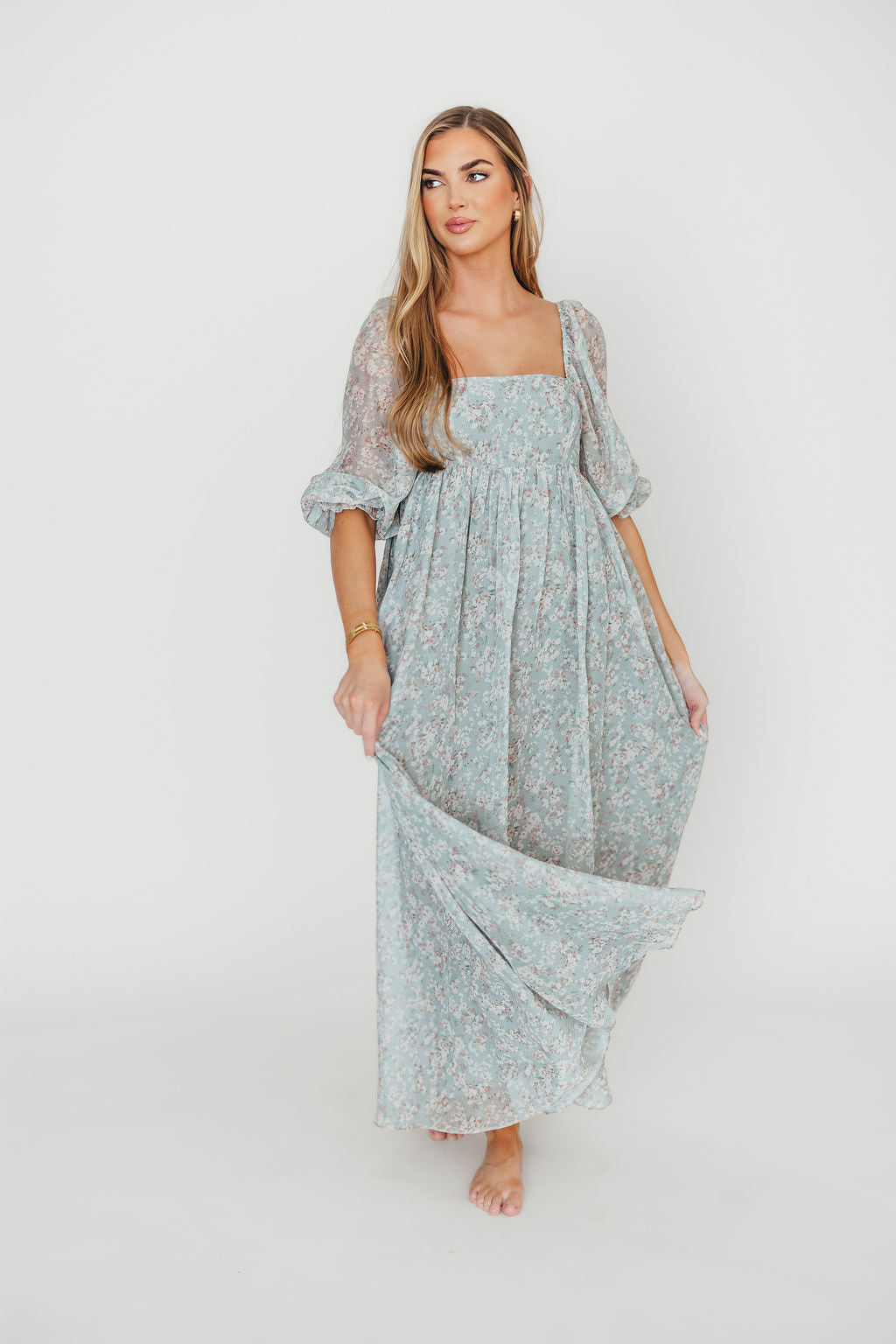 *New* Mona Maxi Dress with Smocking in Sage Green Floral - Bump Friendly & Inclusive Sizing (S-3XL) -Restocking in Feb