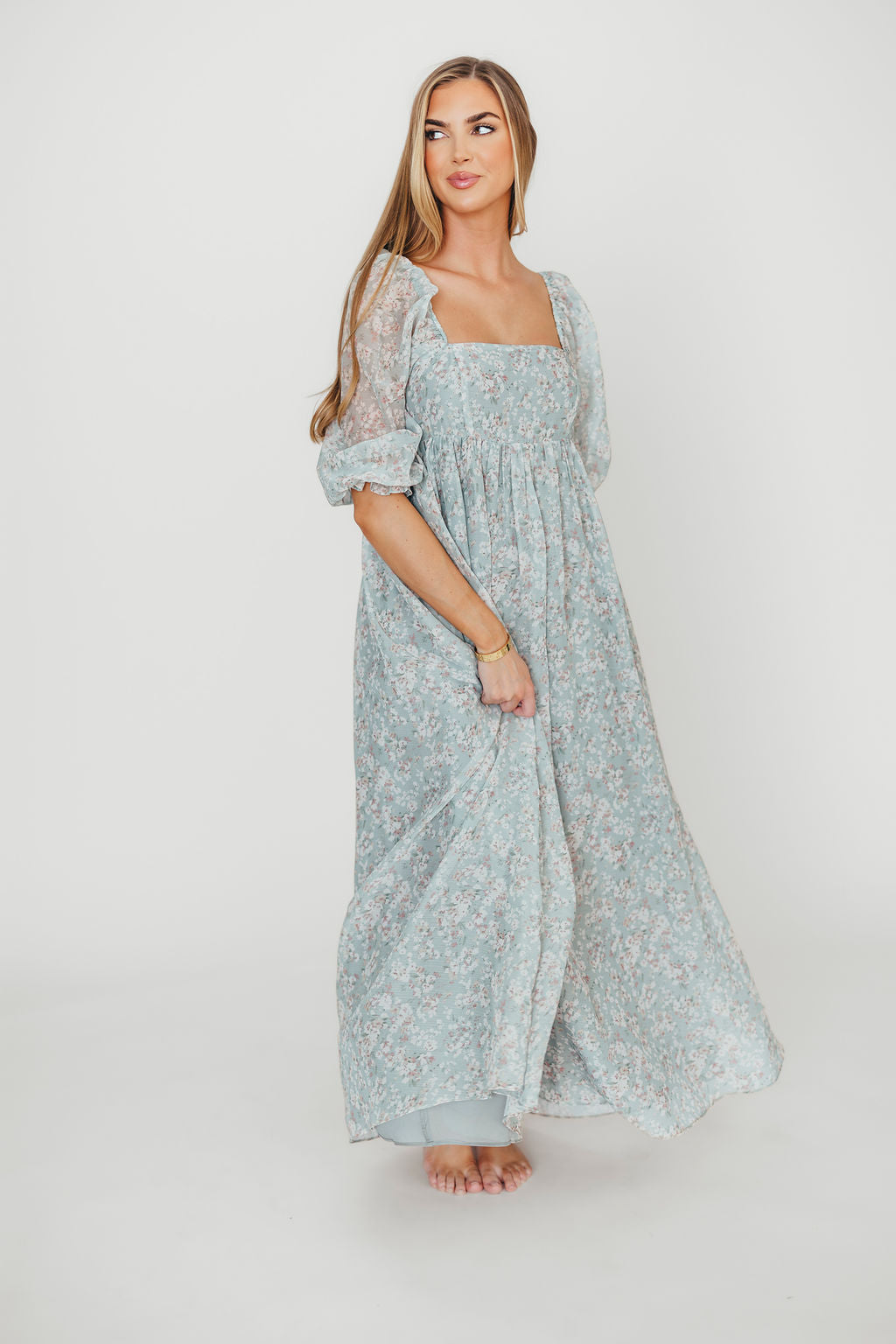 *New* Mona Maxi Dress with Smocking in Sage Green Floral - Bump Friendly & Inclusive Sizing (S-3XL) -Restocking in Feb