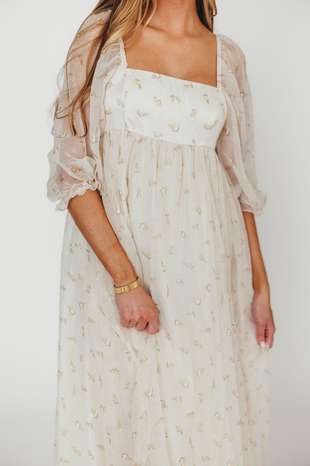 [MONOHA]/☆25SS Lightweight cotton tiered maxi dress/2COLORS Mona Maxi Dress with Smocking in Beige Multi - Bump Friendly