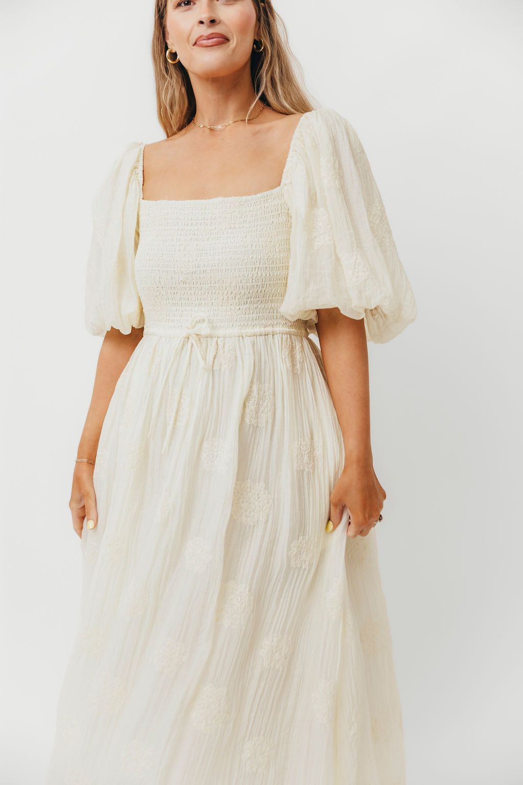 AMERI SMOKE FLOWER FLARE DRESS アイボリー SMOKE FLOWER FLARE DRESS