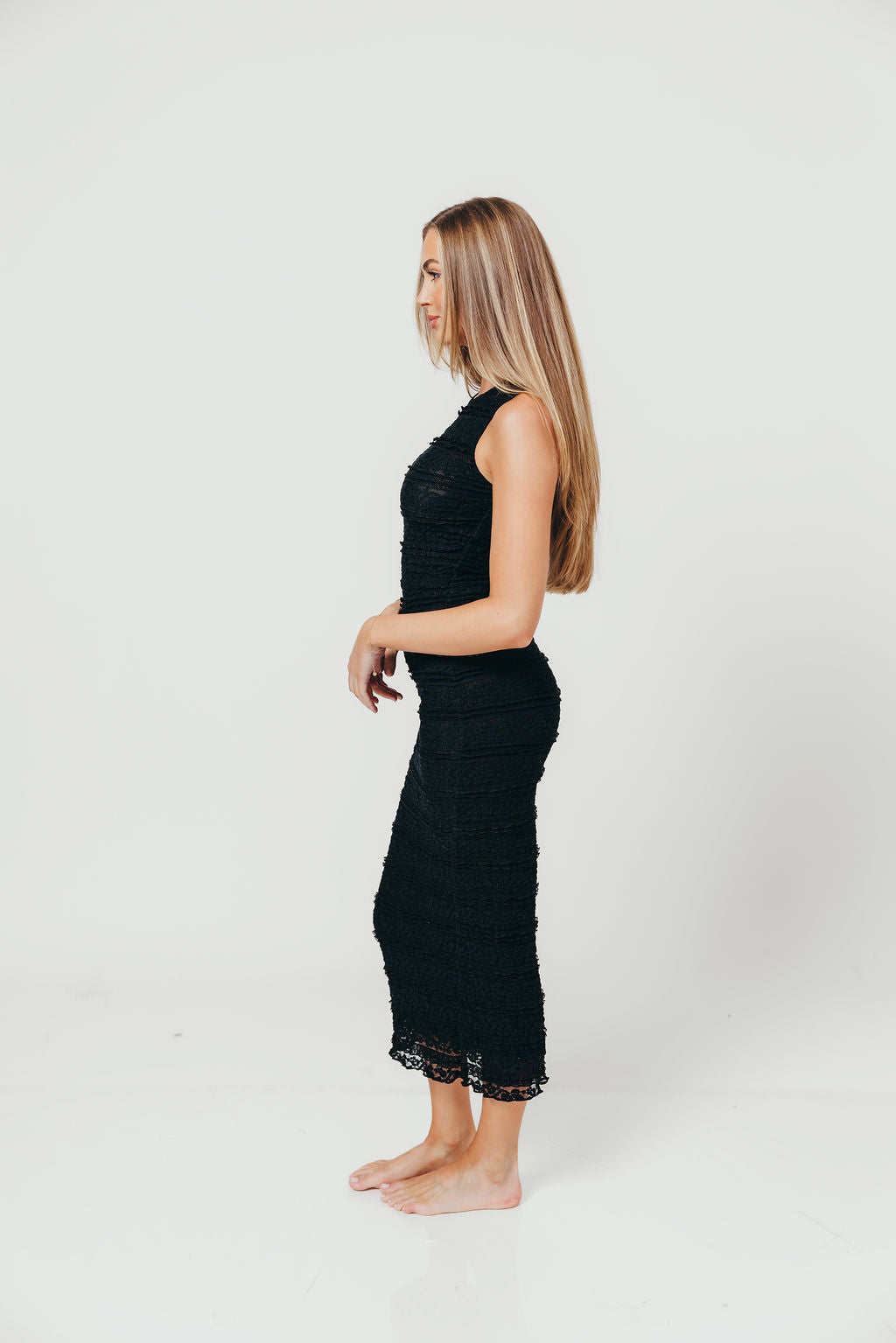 valerie midi dress Valerie Lace Midi Dress in Black Medium