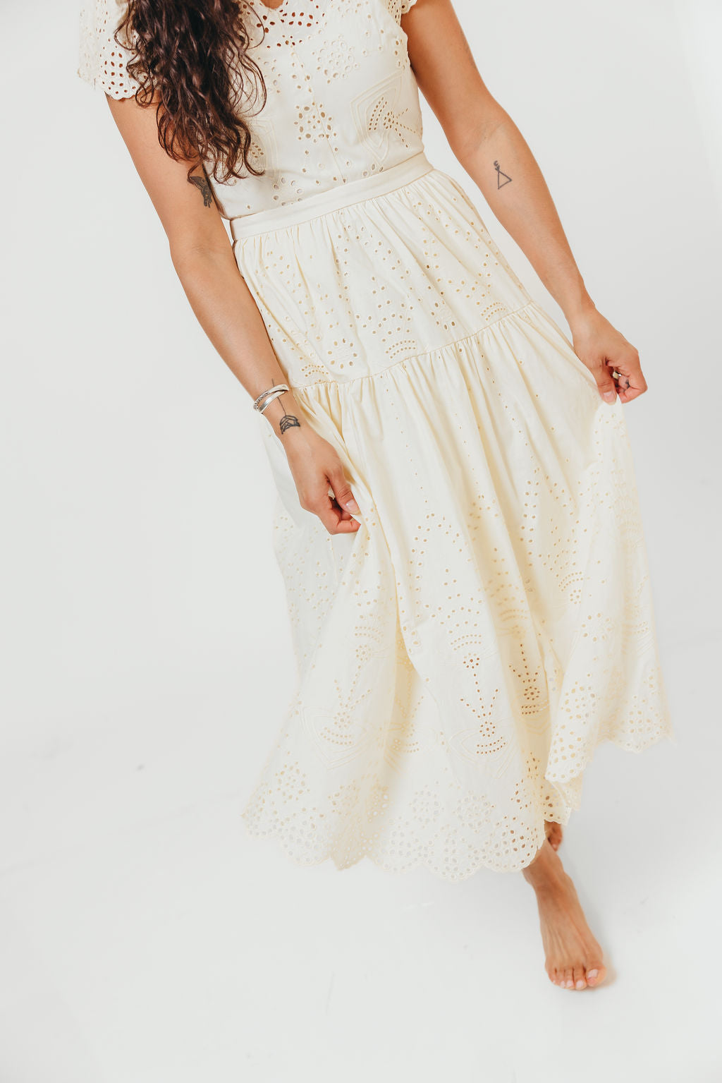 Betsy Eyelet Embroidered Maxi Dress in Ivory Small Betsy Eyelet Embroidered Maxi Dress in Ivory Small
