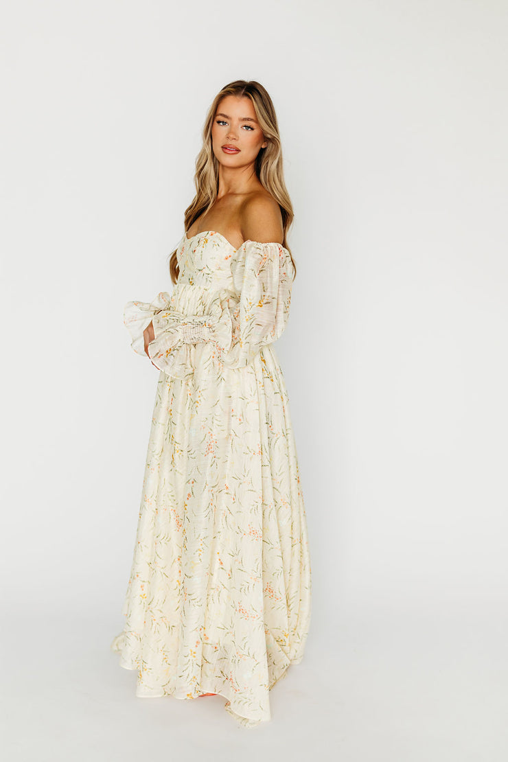 Delilah Maxi Dress with Train in Muted Peach Floral - Bump Friendly