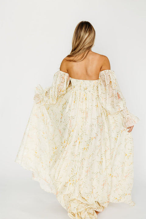 Delilah Maxi Dress With Train in Cream Floral - Bump Friendly  Worth ...