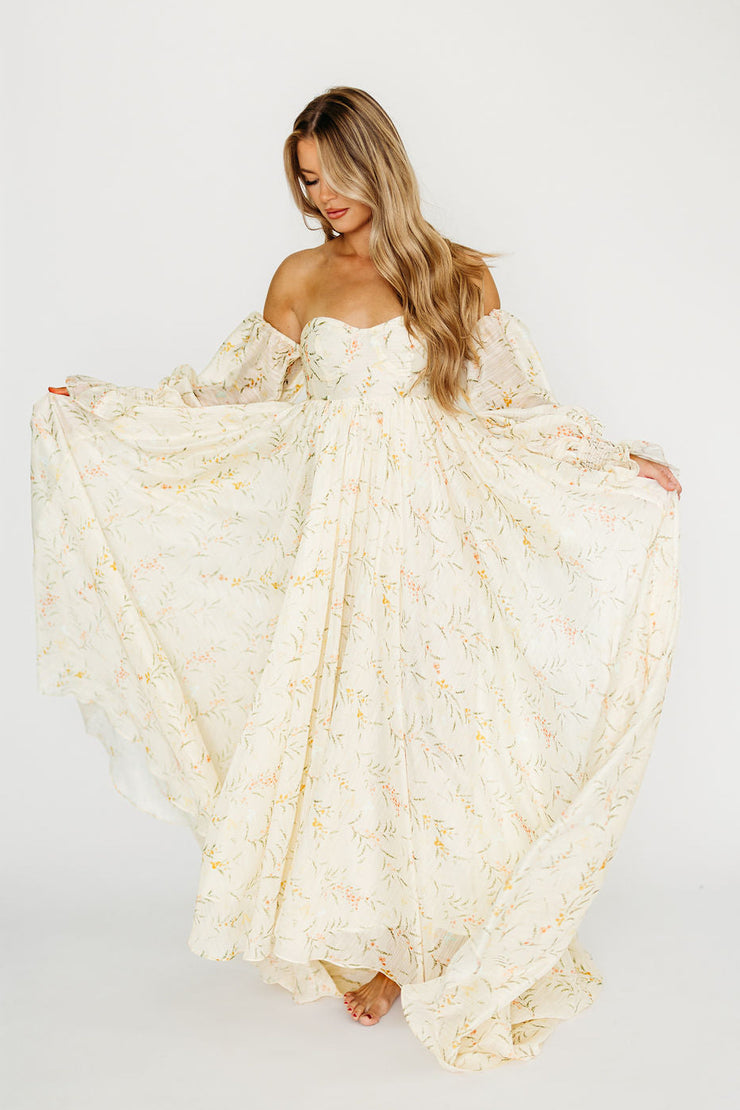 Delilah Maxi Dress with Train in Taupe - Bump Friendly