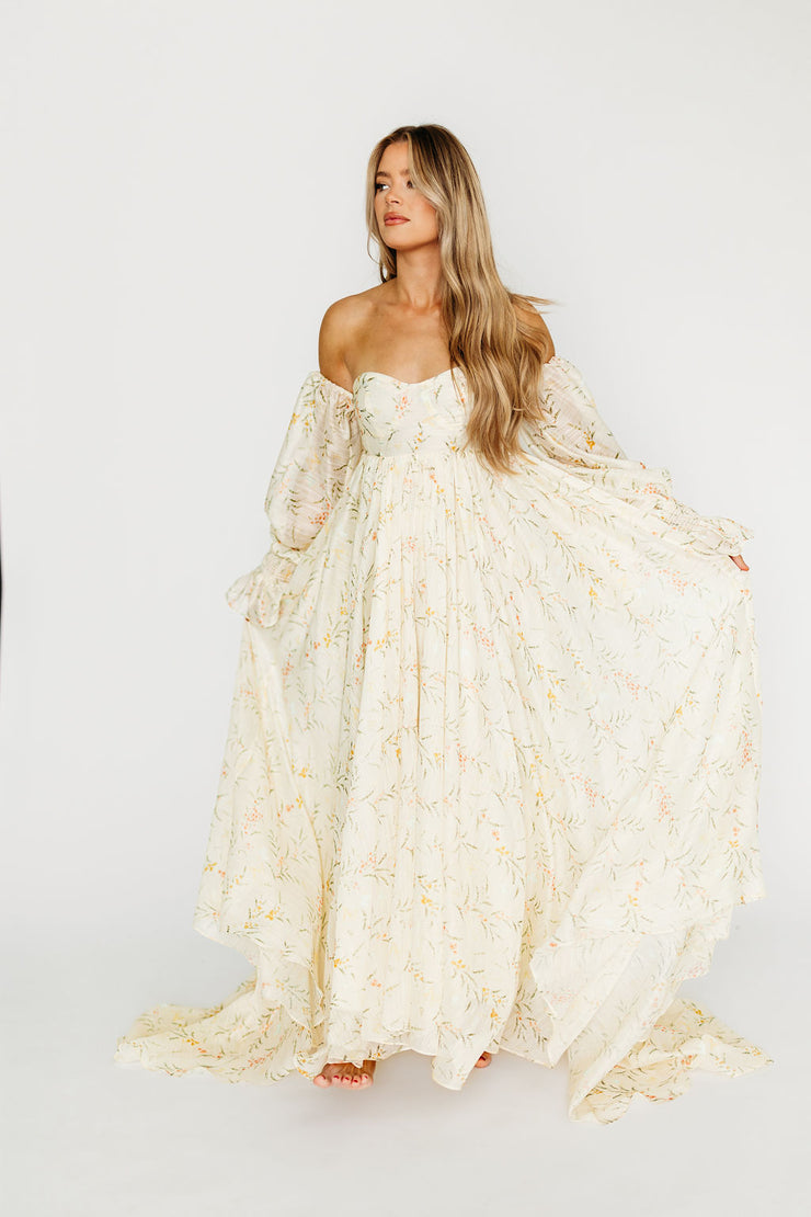 Delilah Maxi Dress with Train in Muted Blush Floral - Bump Friendly main image 1
