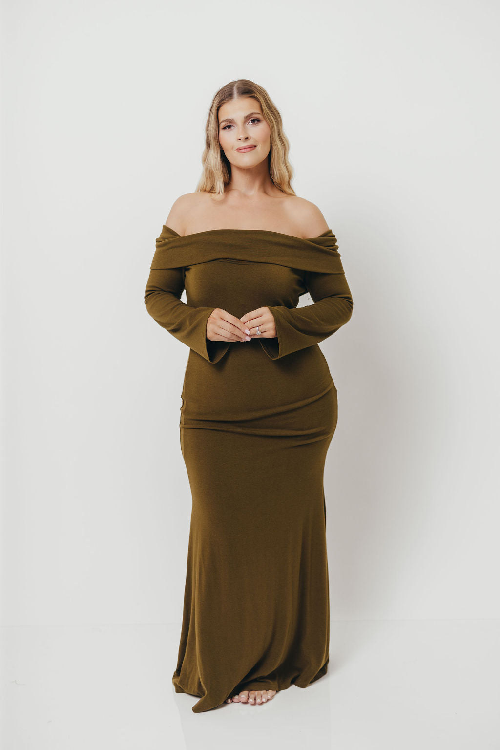 fitted lace wedding dress Monroe Maxi Dress with Long Sleeves in Olive Green- Bump Friendly *Final Sale* Small fitted lace wedding dress Monroe Maxi Dress with Long Sleeves in Olive Green- Bump Friendly *Final Sale* Small