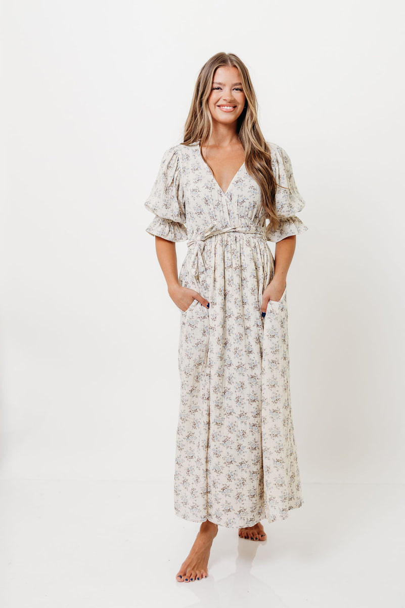 The Ari 100% Cotton Maxi Dress in Blue/Brown - Maternity and Nursing F