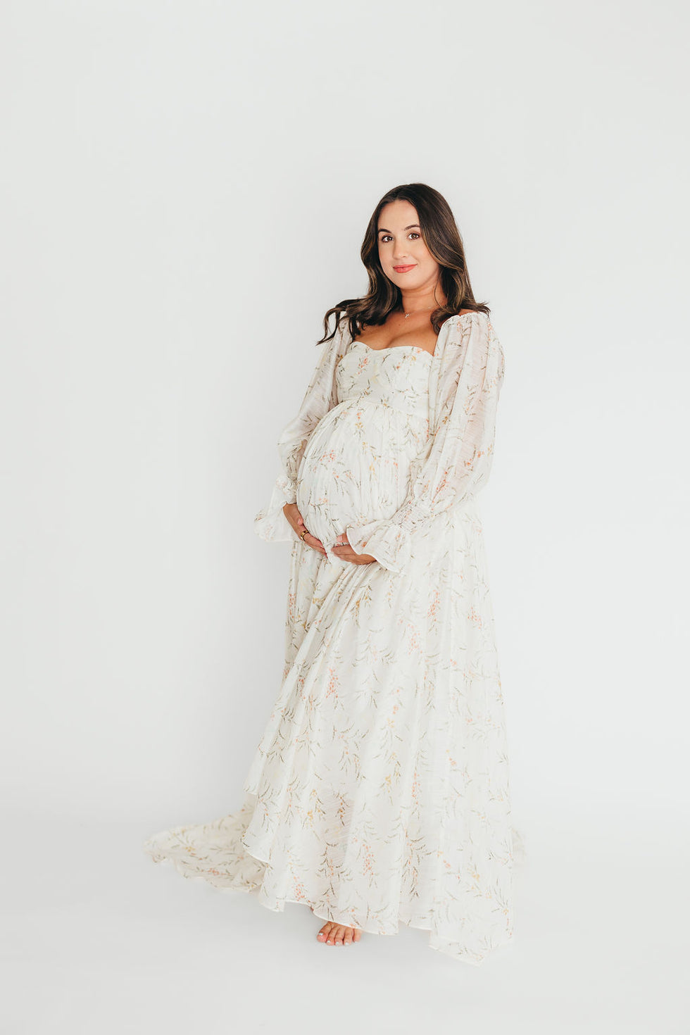 Delilah Maxi Dress With Train in Cream Floral - Bump Friendly  Worth ...
