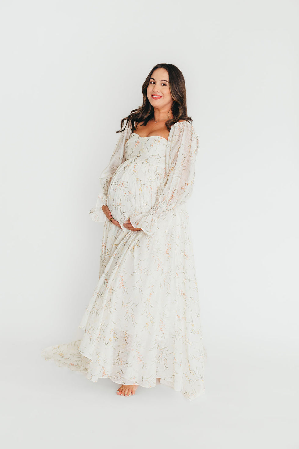 Delilah Maxi Dress With Train in Cream Floral - Bump Friendly  Worth ...