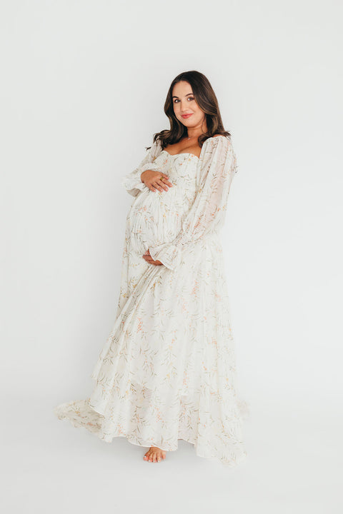 Delilah Maxi Dress with Train in Muted Blush Floral - Bump Friendly