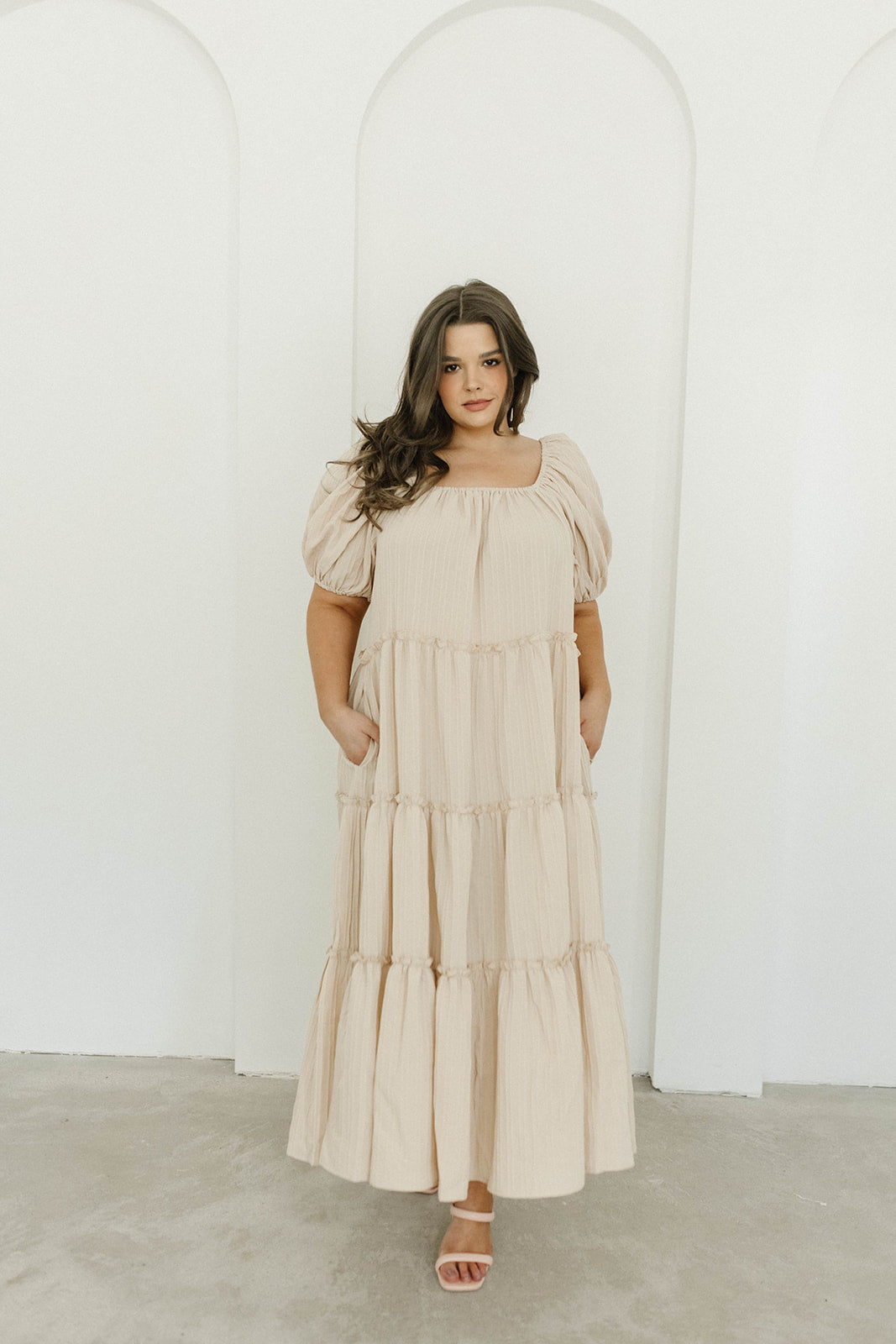 Eva Maxi Tiered Dress in Taupe - Bump Friendly & Inclusive Sizing (S-3XL)