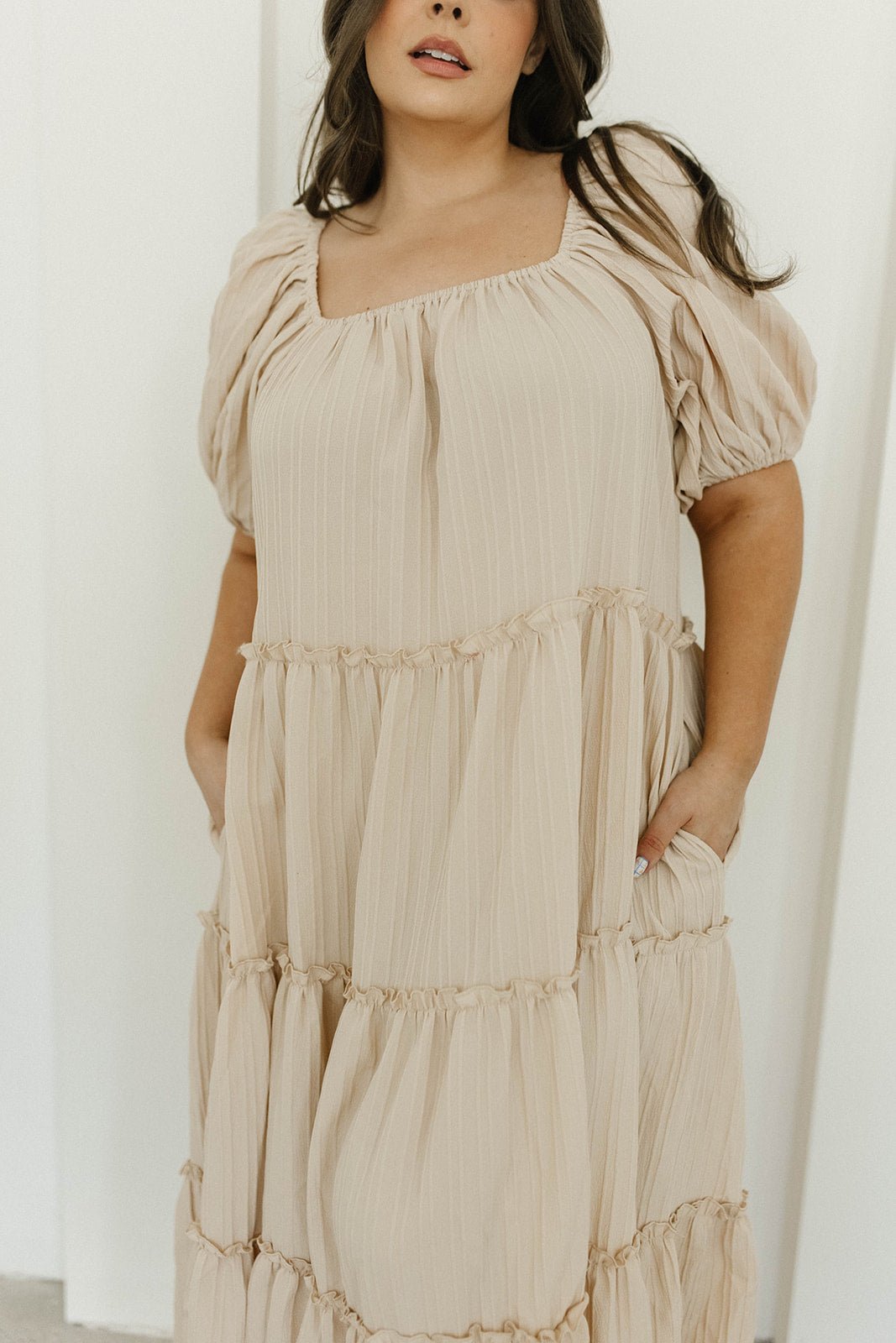 Eva Puffed Sleeve Max Dress in Taupe - Bump Friendly & Inclusive Sizing (S-3XL)