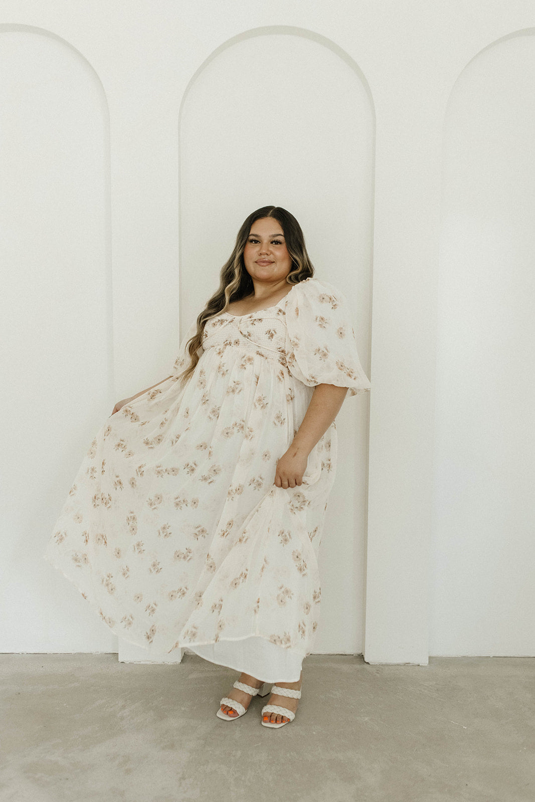 Melody Maxi Dress with Pleats and Bow Detail in Blue Floral - Bump Friendly & Inclusive Sizing (S-3XL)