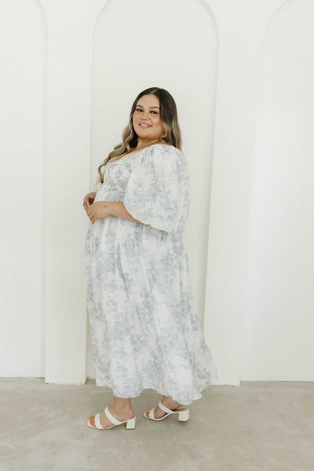 Light blue floral maternity dress best sale