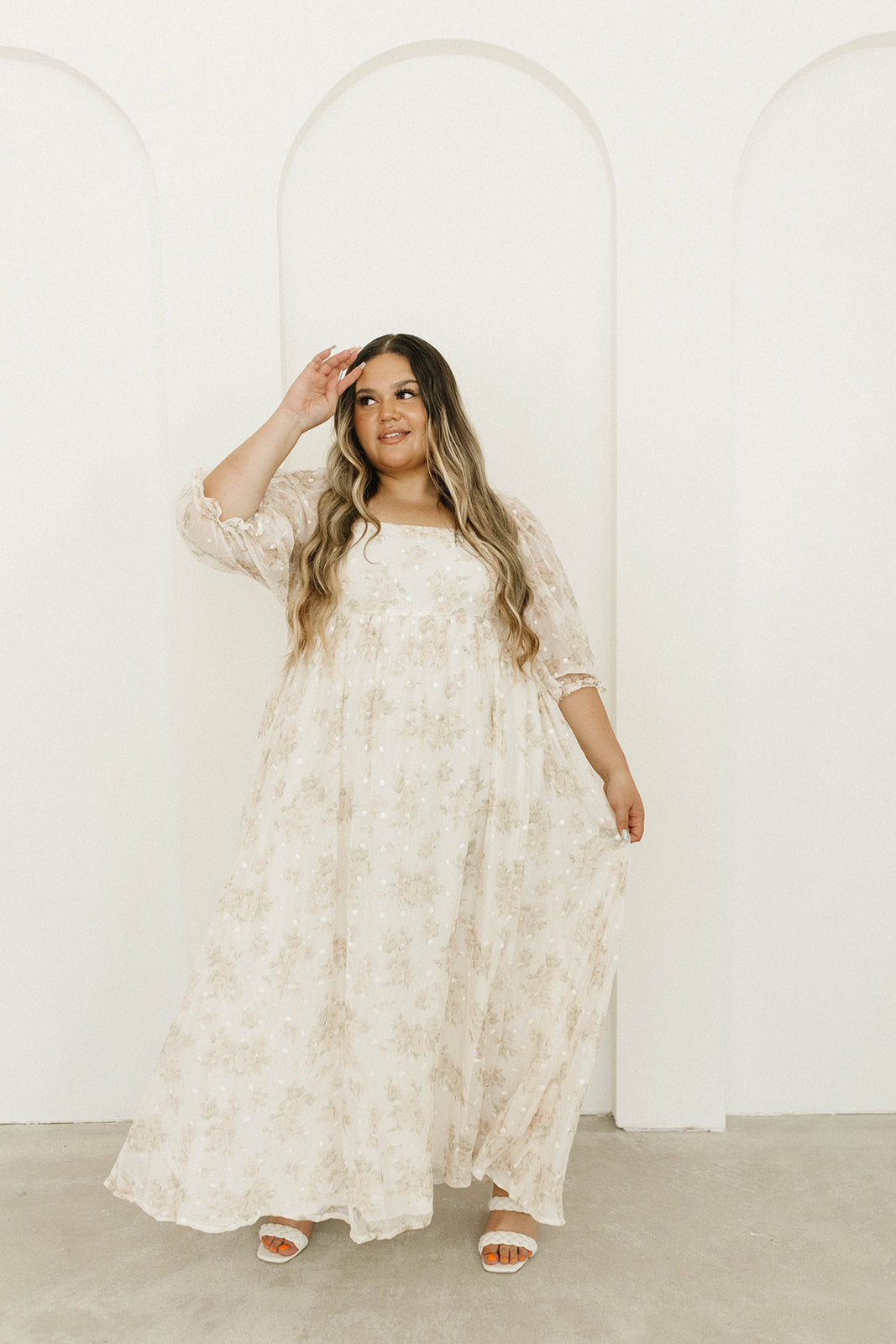 Mona Maxi Dress with Smocking in Cream Floral - Bump Friendly & Inclusive Sizing (S-3XL)