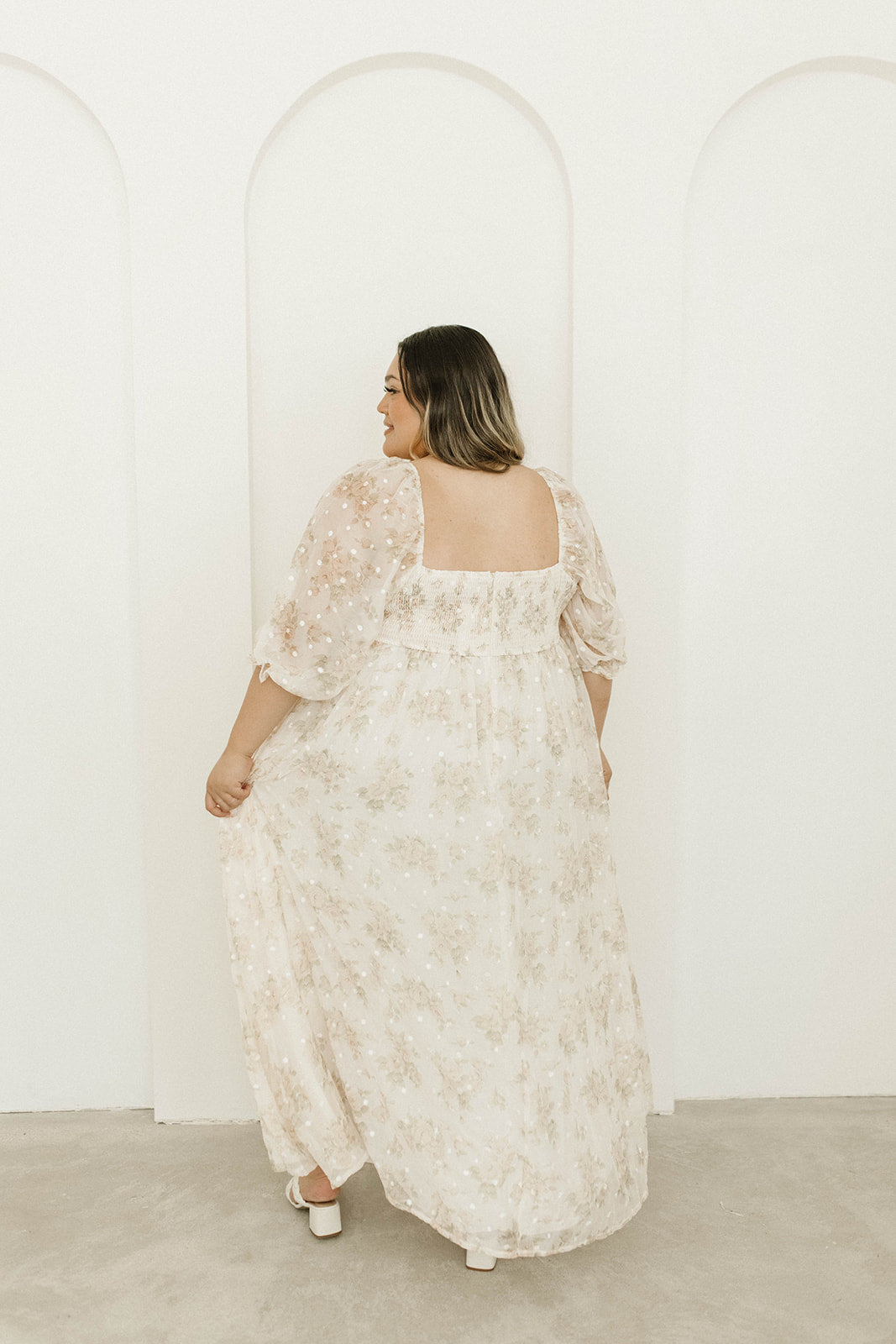 Mona Maxi Dress with Smocking in Cream Floral - Bump Friendly & Inclusive Sizing (S-3XL)