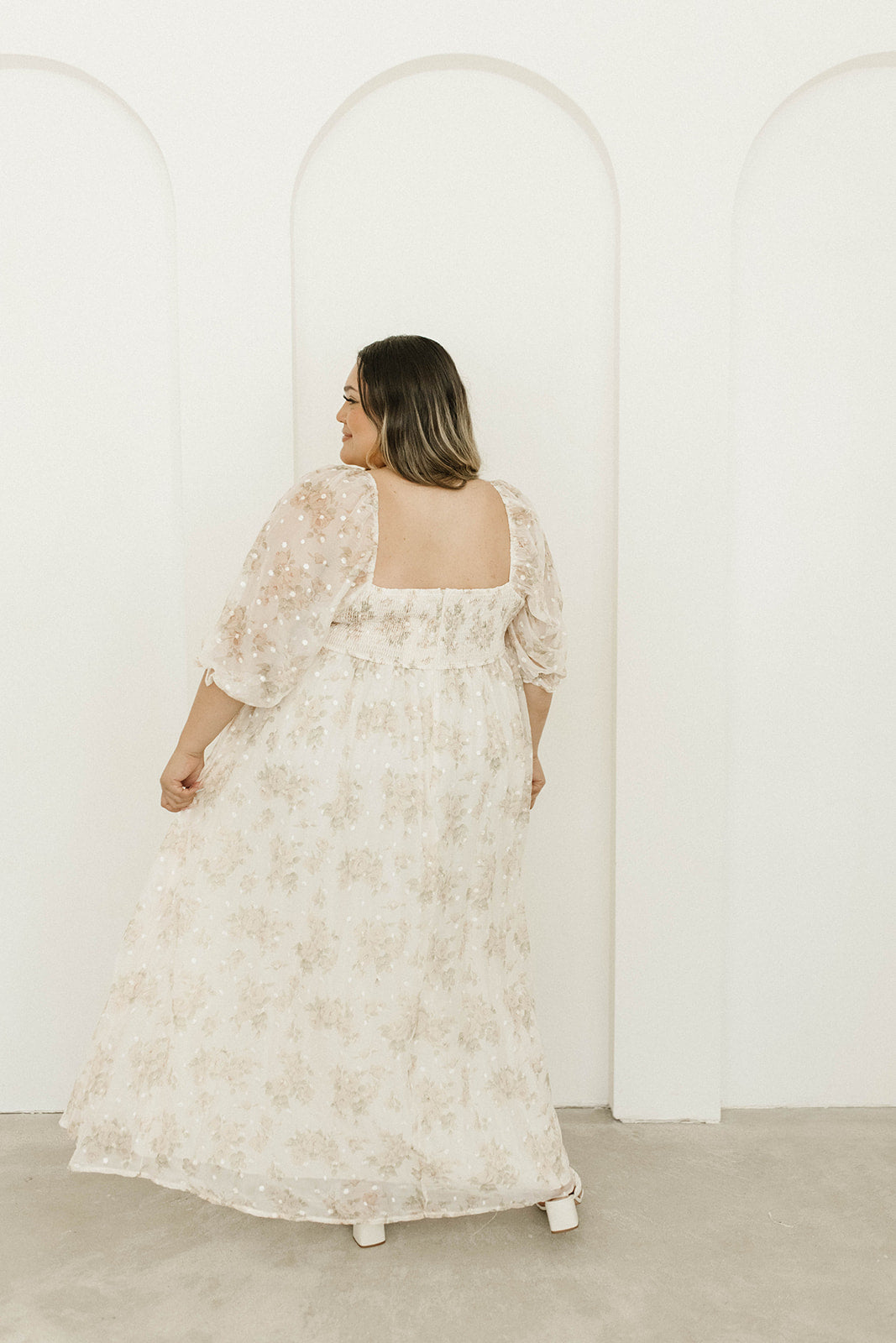 Mona Maxi Dress with Smocking in Cream Floral - Bump Friendly & Inclusive Sizing (S-3XL)