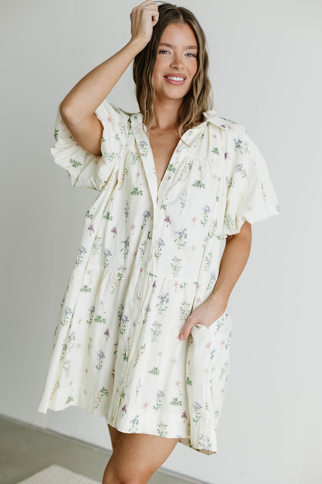 white christmas dresses Sinclair 100% Cotton Mini Shirt Dress in Floral – Worth Collective
