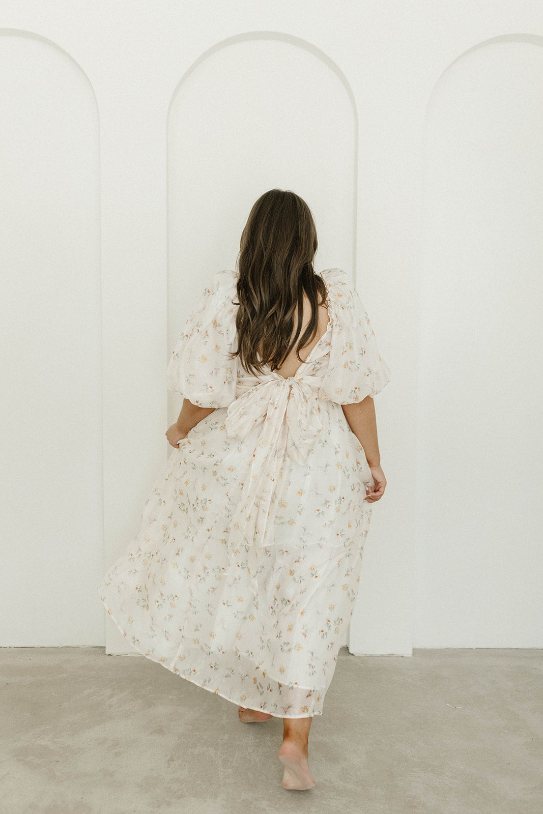 Melody Maxi Dress with Pleats and Bow Detail in Yellow Rose