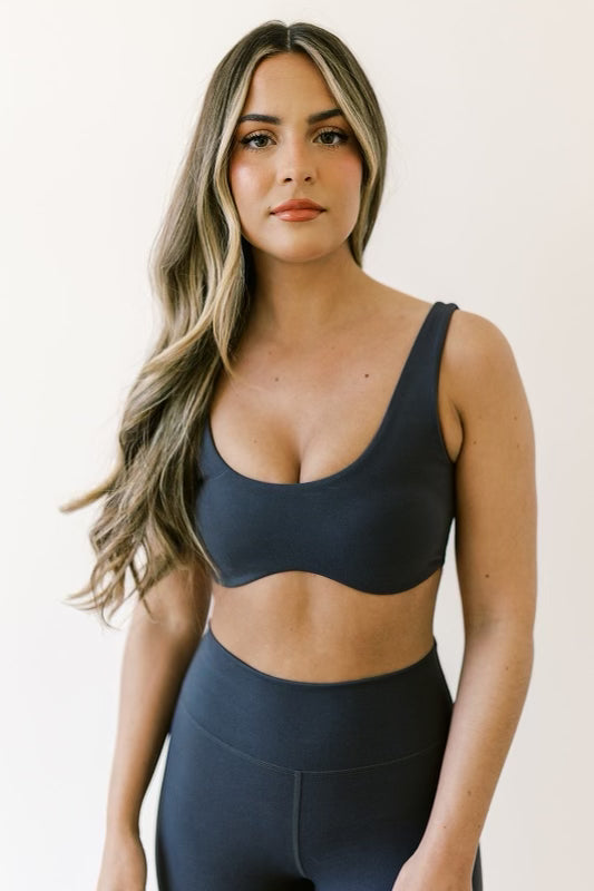 Worth the Label Brushed Scoop Neck Bralette in Charcoal