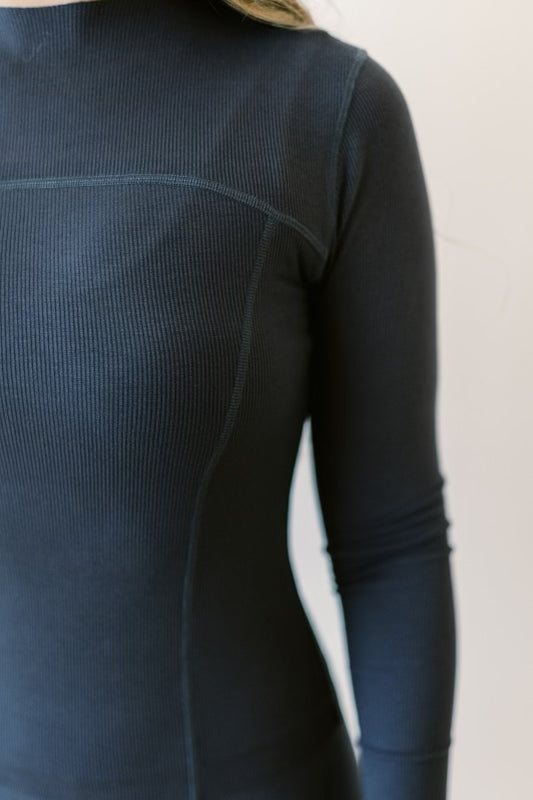 Worth the Label Long Sleeve Ribbed Seam Top in Charcoal